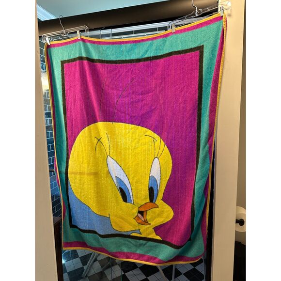 Vintage 90's Tweety Bird Looney Tunes Throw Blanket Towel - Picture 1 of 2